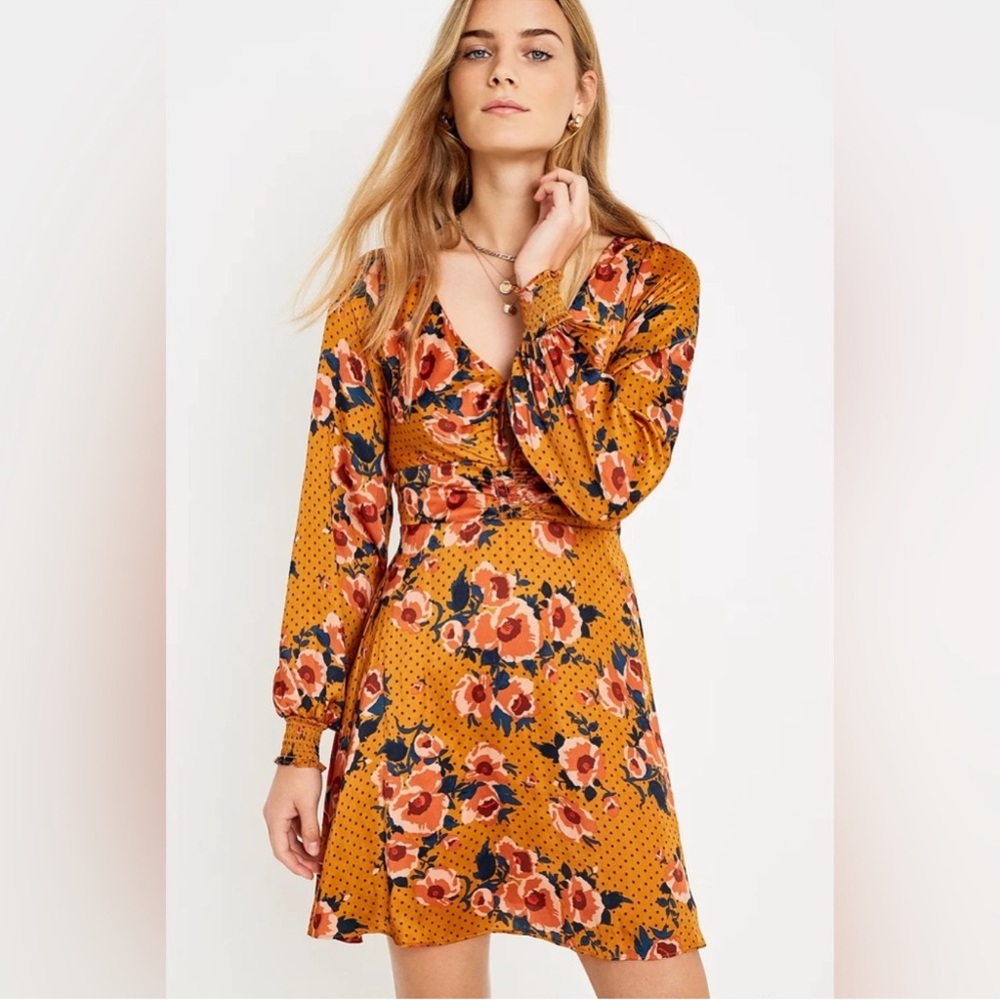 Free People Women's Floral flowy satin mini Dress